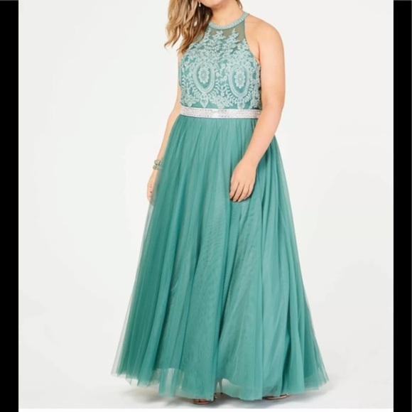 City Studio Dresses & Skirts - Women’s Formal Dress Plus Sz 16W CITY STUDIO Teal Rhinestone Tulle Floral Halter